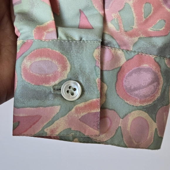 Vintage 80s Jim Thompson 100% Silk Cottagecore Pastel Button Down Blouse 8 - Picture 7 of 10